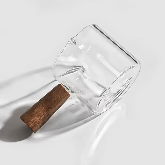 Tasse à mesurer expresso 75ml 100ml, verre à Shot d'extraction, manche en bois avec échelle, pichet à lait, Latte, accessoires pour café, outil Barista