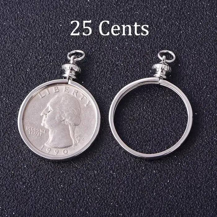 Base de pendentif de lunette de pièce de monnaie pour pièces de monnaie américaines et européennes – Réglage de bijoux à bricoler soi-même, cadre de pendentif en argent, support vierge, fournitures de
