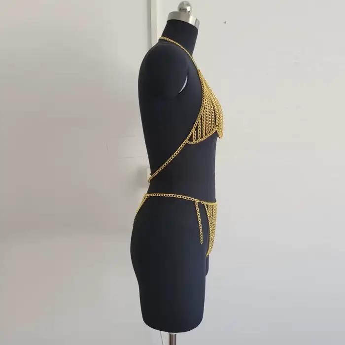 Sexy métal ornement licou brésilien Bikini 2025 Triangle maillot de bain couverture femmes plage survêtement chaîne