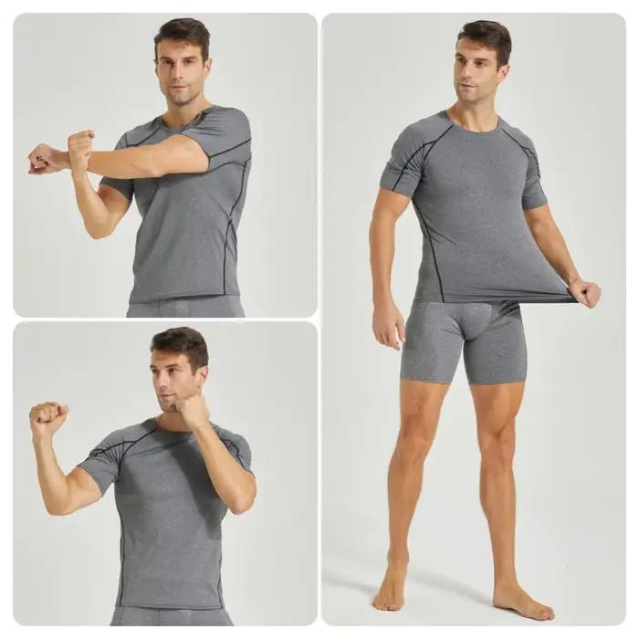 Sous-vêtements de compression à manches courtes pour hommes, séchage rapide, couche de base d'entraînement de gym, t-shirt de course, collants de sport athlétiques de basket-ball