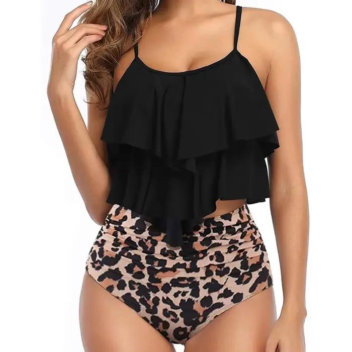 Ensemble Bikini élégant maillot de bain femmes volants couches débardeur taille haute