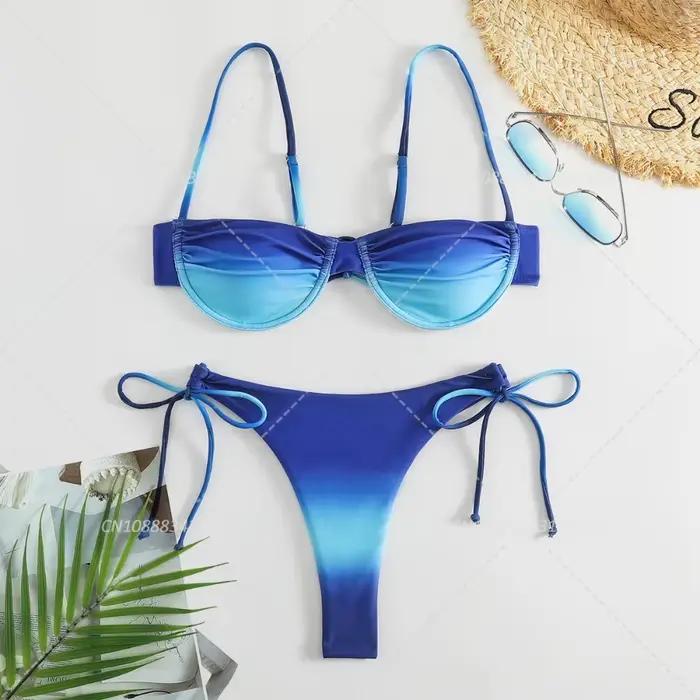 Dégradé Orange Bikinis taille haute maillot de bain femmes maillots