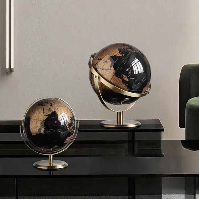Accessoires de décoration pour la maison Globe du monde rétro Globe de bureau moderne géographie carte d'apprentissage créative pour l'éducation des enfants or rouge 2 tailles
