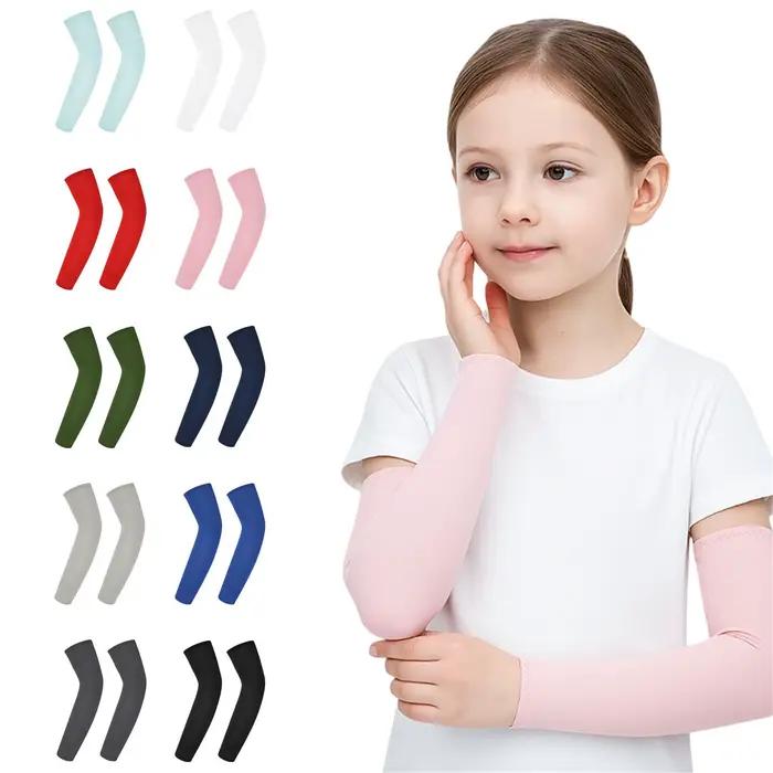 Gants de cyclisme anti-UV sans doigts pour enfants, manchons de bras élastiques rafraîchissants en soie glacée pour sports d'été, protections de bras à séchage rapide