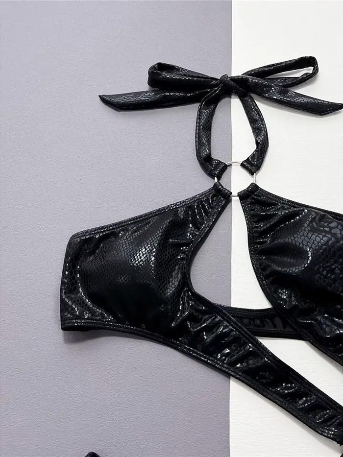 Peau de serpent asymétrique découpé licou une pièce maillot de bain femmes maillots