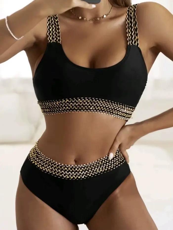Bikini Taille Haute Femme Coupe Haute Maillot de Bain Rembourré Polyester Elasthanne Occasions Plage Piscine Vacances Fête