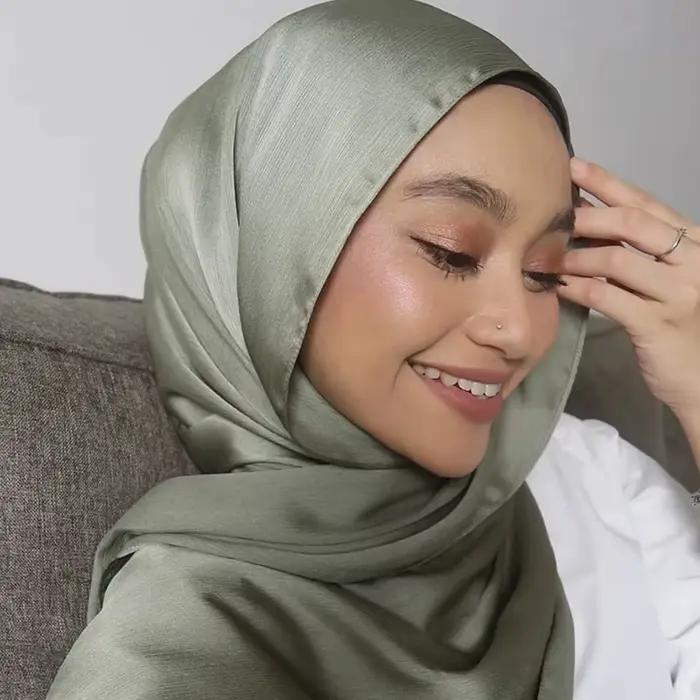 Écharpe Hijab en Satin Froissé pour Femme Musulmane, Châle en Mousseline de Soie, Uni, Respirant, Islam, Turban Plissé, Ramadan