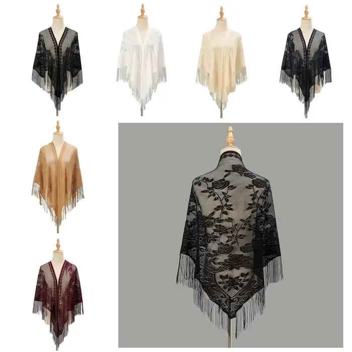Accessoires de mariage avec pompon, châle ajouré multicolore pour femme, châle de mariée, cape de soirée pour bal et fête