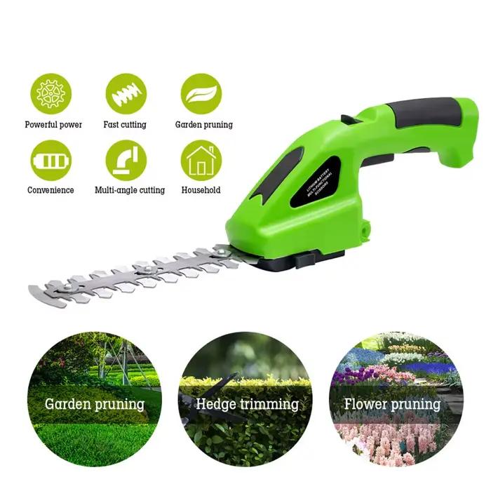 Taille-haie électrique sans fil 2-en-1 rechargeable, coupe-herbe électrique, scie de désherbage, cisaille à arbustes, sécateur de jardin