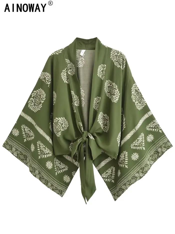 Cache maillot à manches chauve-souris imprimé floral pour femme, kimono bohème, robe courte, maillots de bain vintage, vêtements de plage, mode