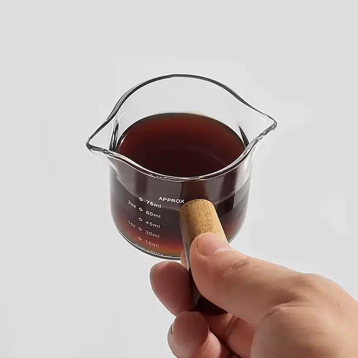 Tasse à mesurer expresso 75ml 100ml, verre à Shot d'extraction, manche en bois avec échelle, pichet à lait, Latte, accessoires pour café, outil Barista