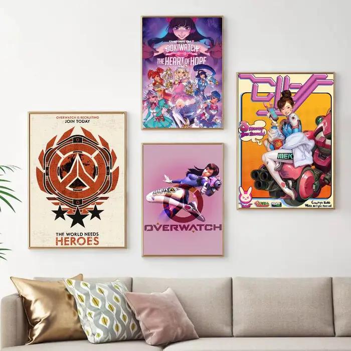 Pop Game O-Overwatch – affiche artistique autocollante mignonne, autocollant rétro en papier Kraft, autocollant DIY pour chambre, bar, café, peinture murale