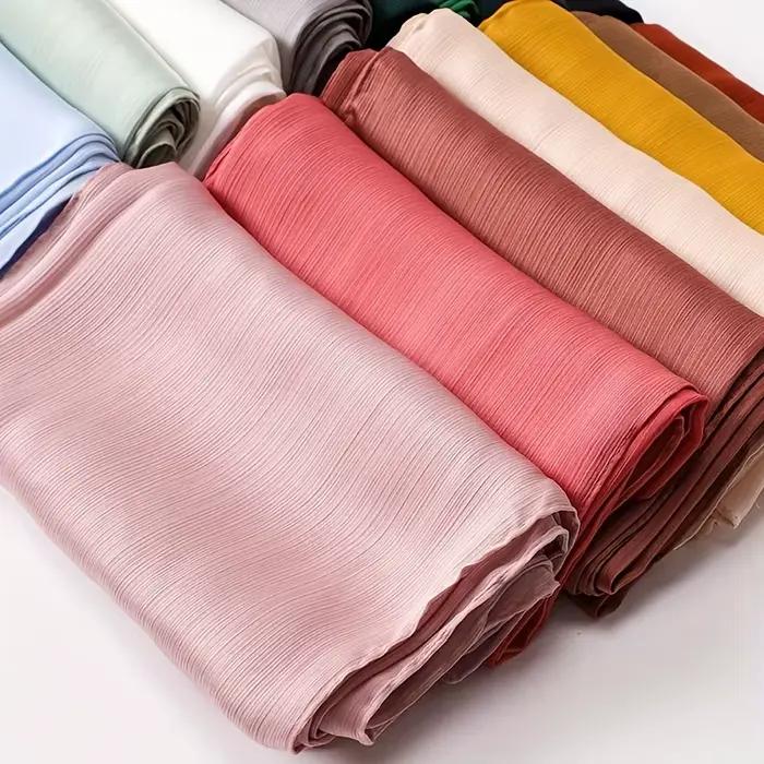Écharpe Hijab en Satin Froissé pour Femme Musulmane, Châle en Mousseline de Soie, Uni, Respirant, Islam, Turban Plissé, Ramadan
