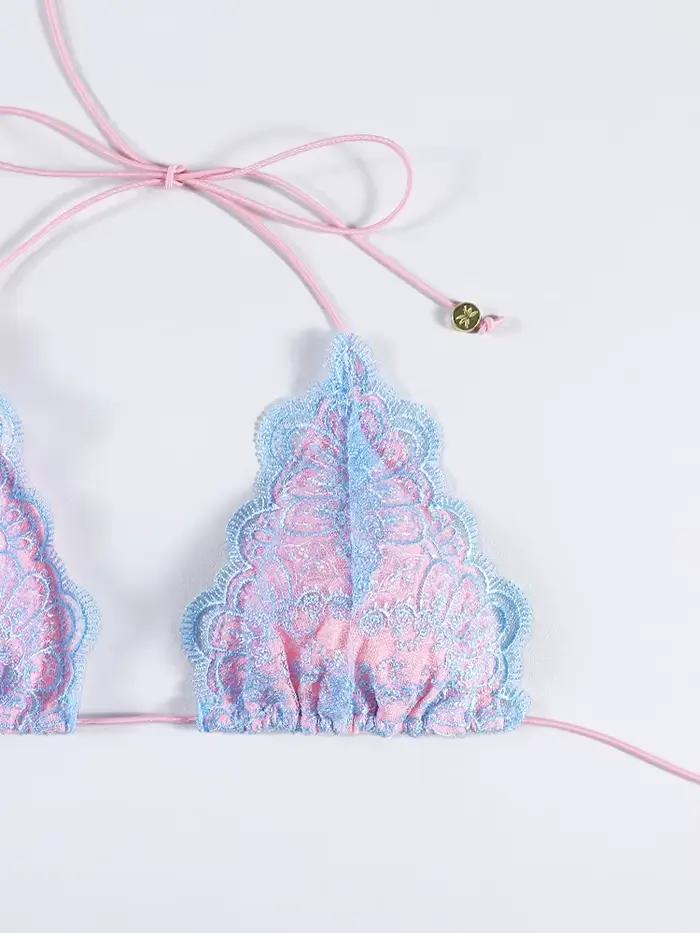 Maillot de bain triangle rose et bleu
