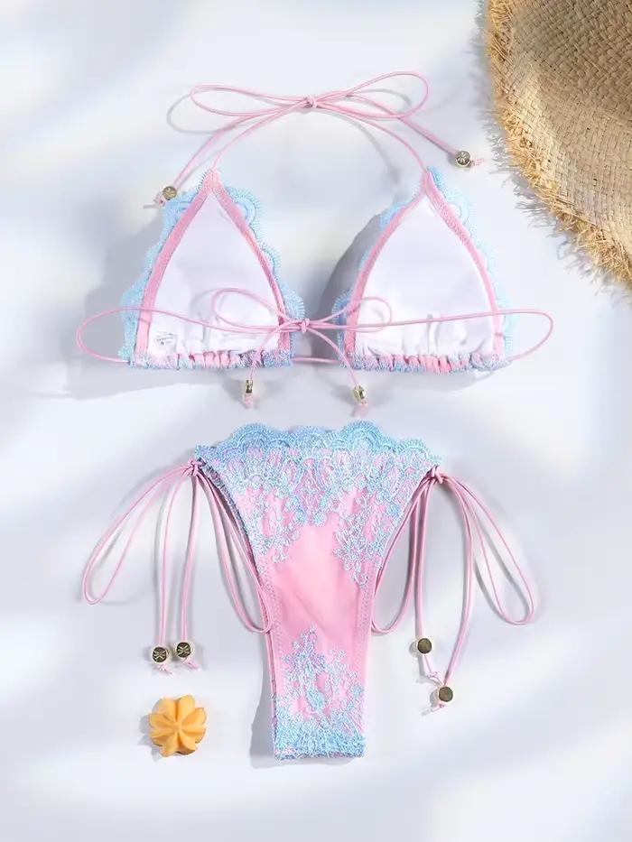 Maillot de bain triangle rose et bleu