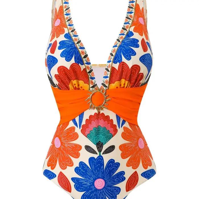 Nouvel ensemble de maillots de bain bohèmes imprimés pour femmes 2026 – Maillot de bain tendance avec short et pantalon long, maillot de bain une pièce très élastique