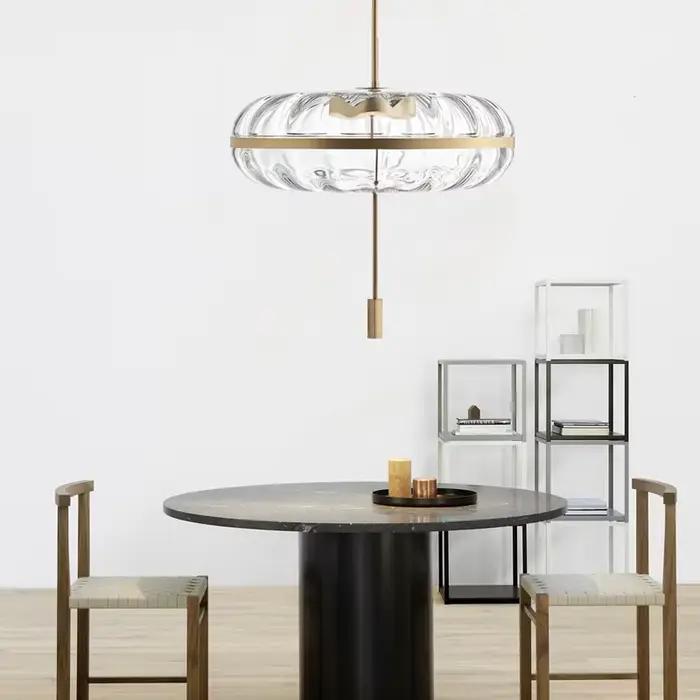 Luminaire suspendu de luxe post-moderne, design Jolie, ovale, effet vague d'eau, en verre nordique, style loft, luminaire suspendu pour îlot