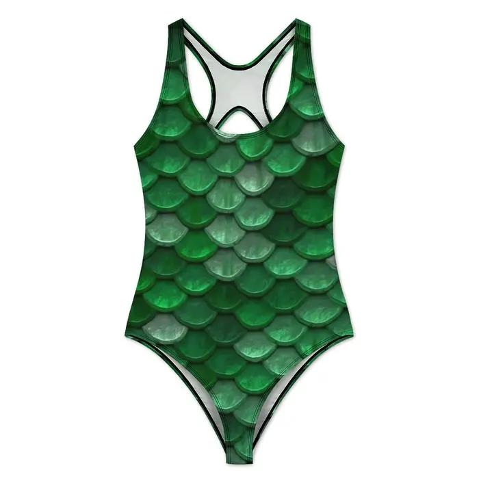 Maillot de bain en écailles de sirène vertes, Sexy, métallique, coloré, pour femmes, une pièce, tendance, body, surf, Push Up, découpé, Monokini