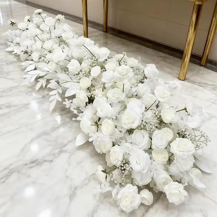 Rose Rose fleur artificielle rangée Long coureur rouge blanc Rose mariage toile de fond décor Arrangement Floral accessoires Table pièce maîtresse