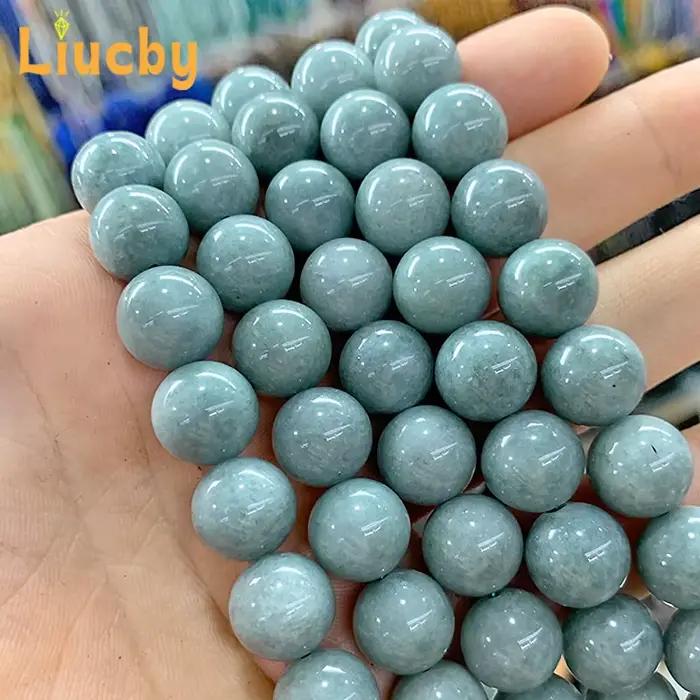 Pierre naturelle de jade vert de Birmanie, lisse, faite à la main pour la fabrication de bijoux, accessoires de bracelet porte-bonheur DIY, 15' en gros, 6/8/10/12MM