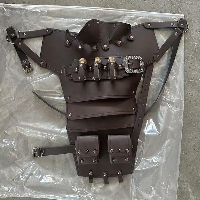 Armure médiévale à une épaule avec flacon d'alchimie, armure de pauldrons gothiques de Pirate en cuir, accessoire de Costume de combat de gladiateur