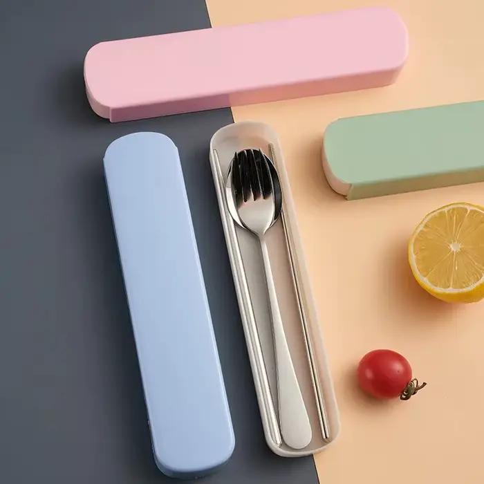 1 ensemble de vaisselle Portable en acier inoxydable, baguettes, cuillères, fourchettes, ensemble de deux/trois pièces avec boîte
