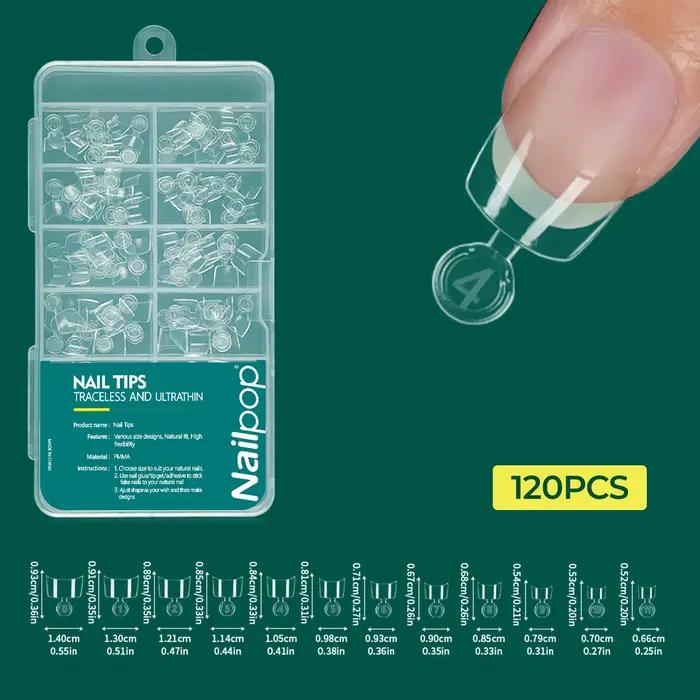 Nailpop – Capsules d'ongles en gel souple, 12 tailles, transparentes et durables, à presser, pour extension d'ongles en acrylique et polygel, 120 pièces