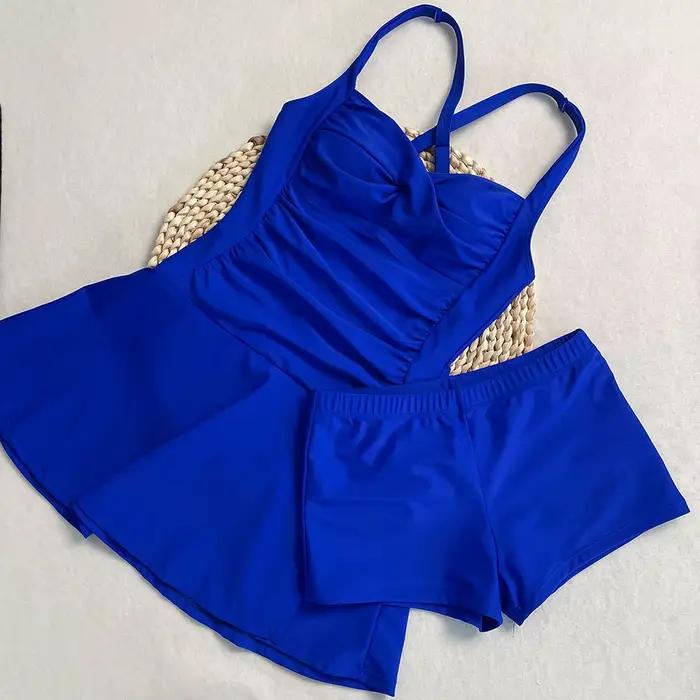 Maillot de bain deux pieces pour femmes controle du ventre fende jupe maillot de bain été maillot de plage robe de plage occasions speciales polyvalent elastane nylon