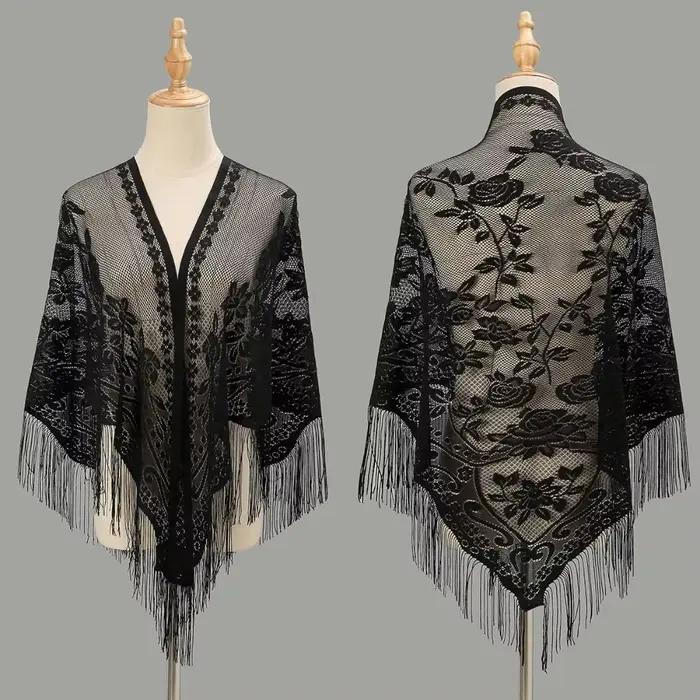 Accessoires de mariage avec pompon, châle ajouré multicolore pour femme, châle de mariée, cape de soirée pour bal et fête
