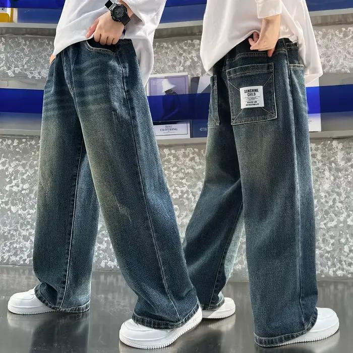 Jean à Jambes Droites et Larges pour Garçon, Pantalon Décontracté, Style Rétro, Adolescent, Nouvelle Collection Printemps et Automne
