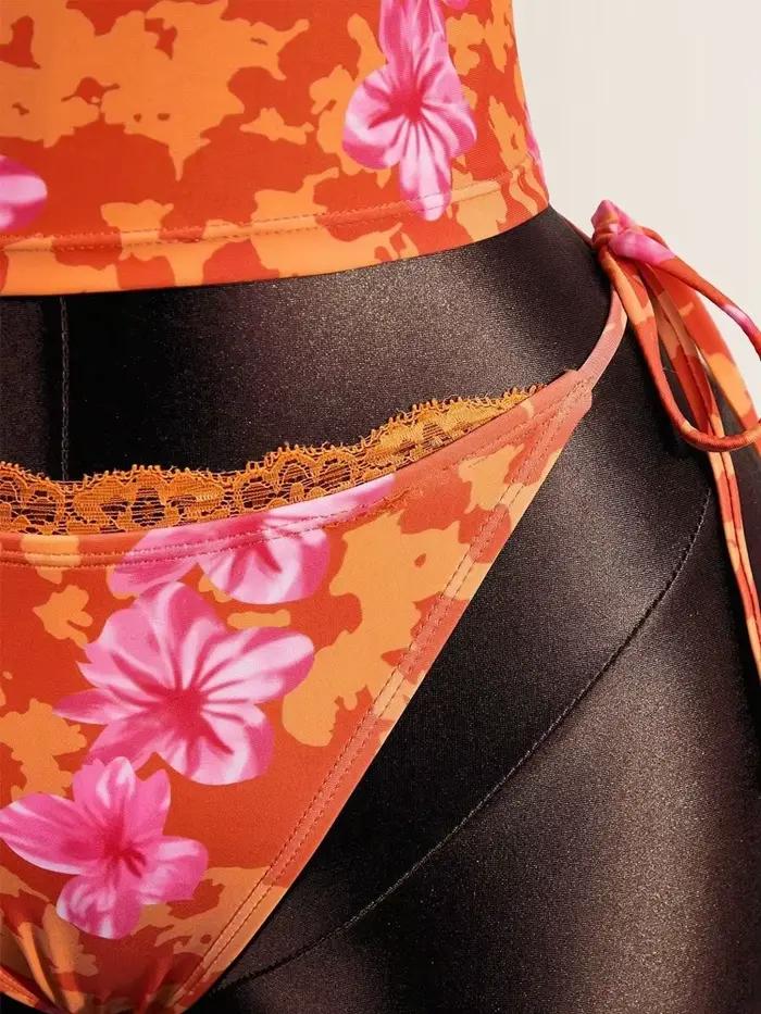 Été Orange Floral Imprimé Tankini Ensemble pour les Femmes