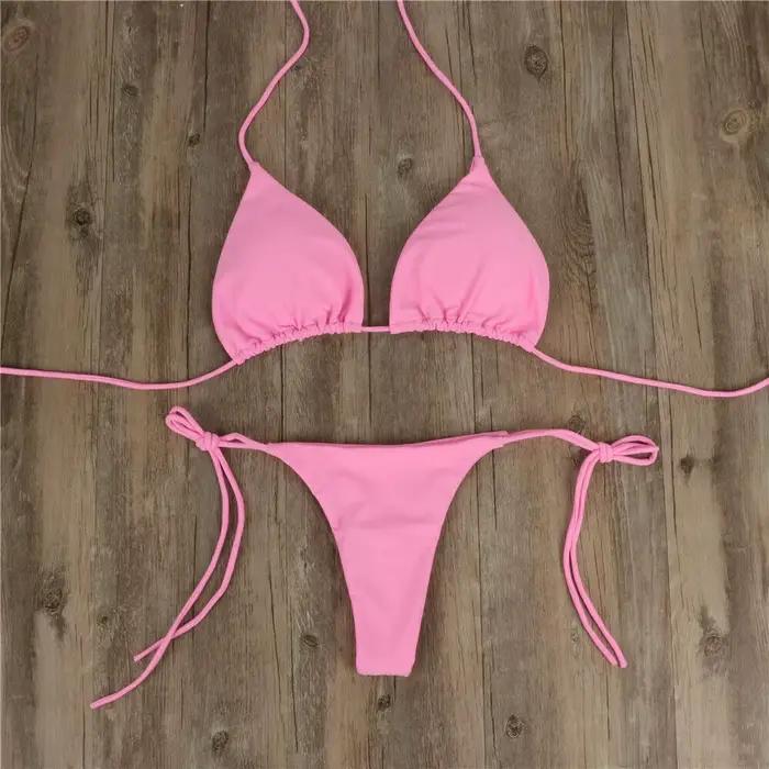 Sexy string Bikini ensemble côté licou cravate maillot de bain dames sangle fendue réglable pansement Style