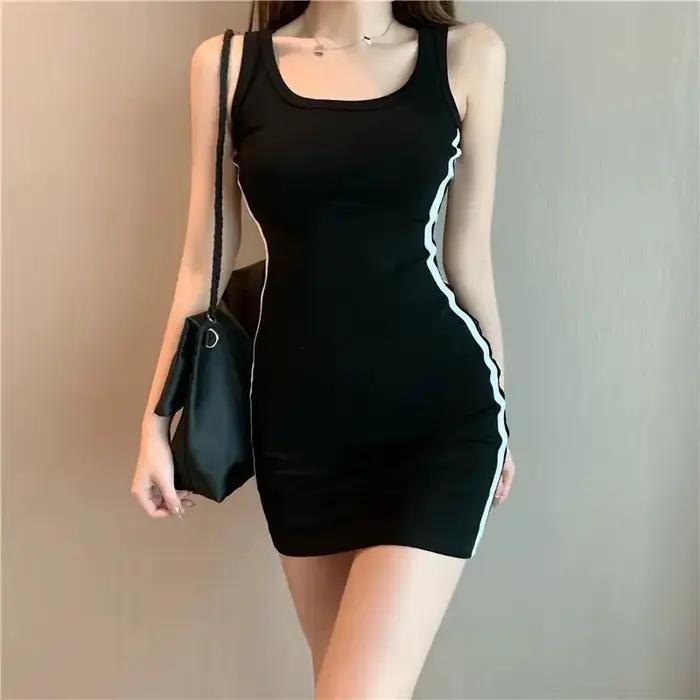 Robe fourreau décontractée pour femmes, bretelles Spaghetti, sans manches, Sexy, extensible, Slim, été, QT030