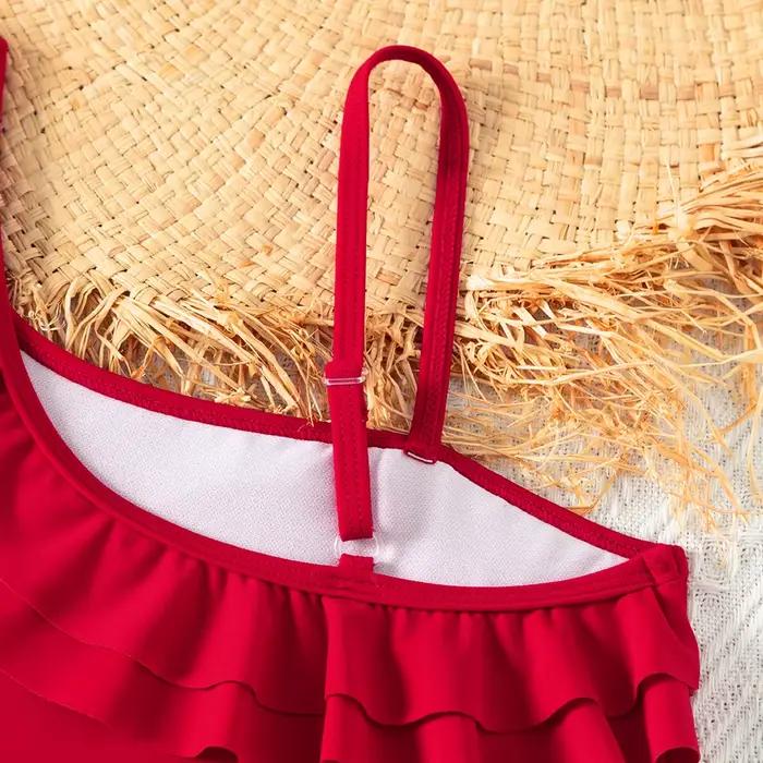 Maillot de bain une pièce à volants et épaule dénudée pour filles, couleur unie, pour adolescentes, maillot de bain pour enfants, vêtements de plage