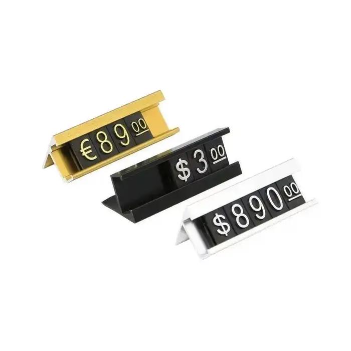 Kit d'étiquettes de prix réglables de comptoir $ Euro, bijoux de voiture, vêtements, affichage numérique des chiffres, Cube, signe, cadre de support de panneau en alliage