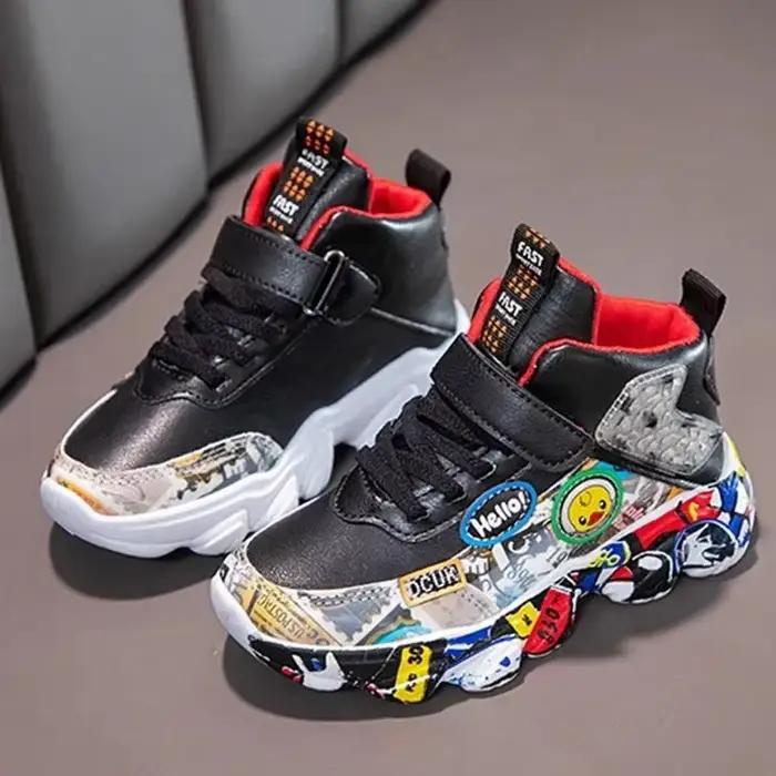 Taille 26-36 enfants sport baskets pour filles enfant dessin animé Graffiti modèle chaussures décontractées garçons basket-ball chaussure chaussures de sport