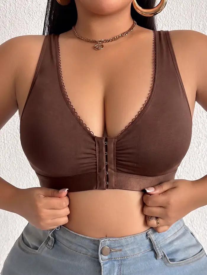 Soutien-gorge Grande Taille Femme, Bonnet Complet, Sans Armature, Non Doublé, Push-Up, Fermeture Avant, Anti-Affaissement, Sculptant et Confortable