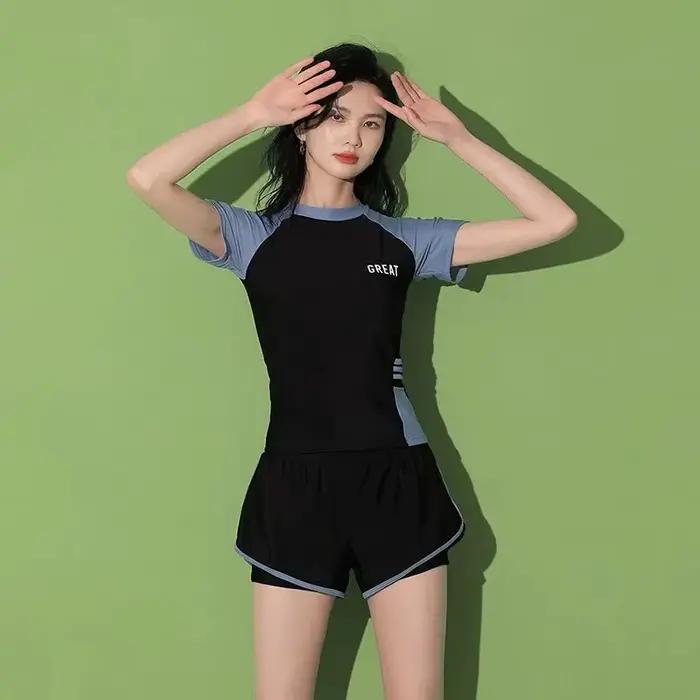 Mode femmes maillot de bain dames Patchwork à manches courtes maillots