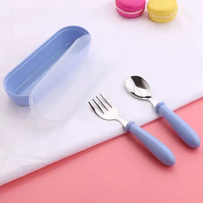 Ensemble d'ustensiles pour enfants, 3 pièces, cuillère fourchette en acier inoxydable 304 pour tout-petits avec étui Portable, couverts de voyage pour enfants, vaisselle cadeau