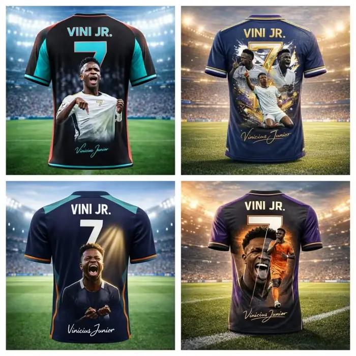 Maillot de football Vini Jr. 7 Vinicius Junior pour l'été, imprimé violet noir Y2K, respirant, uniforme pour le sport, t-shirt pour homme, confortable