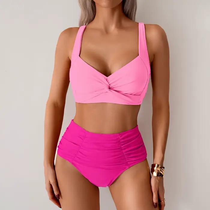 Maillots de bain bikini pour femmes 2026 – Ensembles deux pièces taille haute sans bretelles – Vêtements