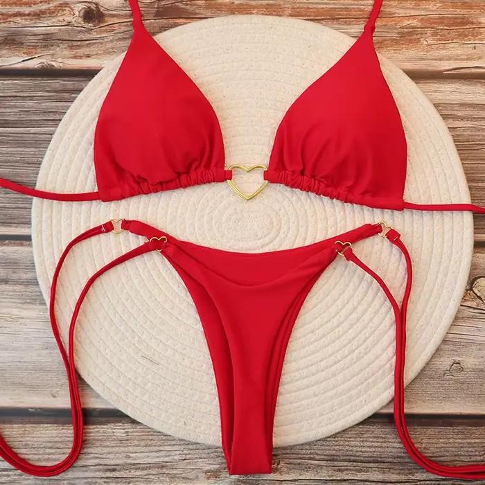 Femmes Sexy brésilien Bikini ensemble licou Triangle haut string bas deux pièces maillot de bain coeur