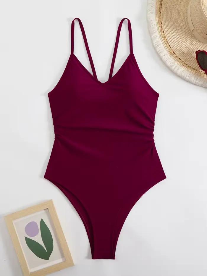 Maillot de bain une pièce pour femmes, couleur unie, col en V, Sexy, Monokini, dos nu, vêtements de plage, nouvelle collection, été, 2026