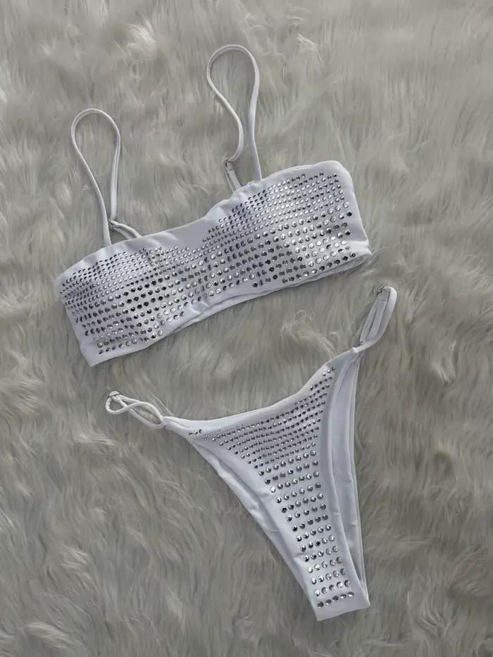 Luxe noir Bikini 2026 femmes Sexy diamant strass Push Up Mini maillot de bain brésilien plage