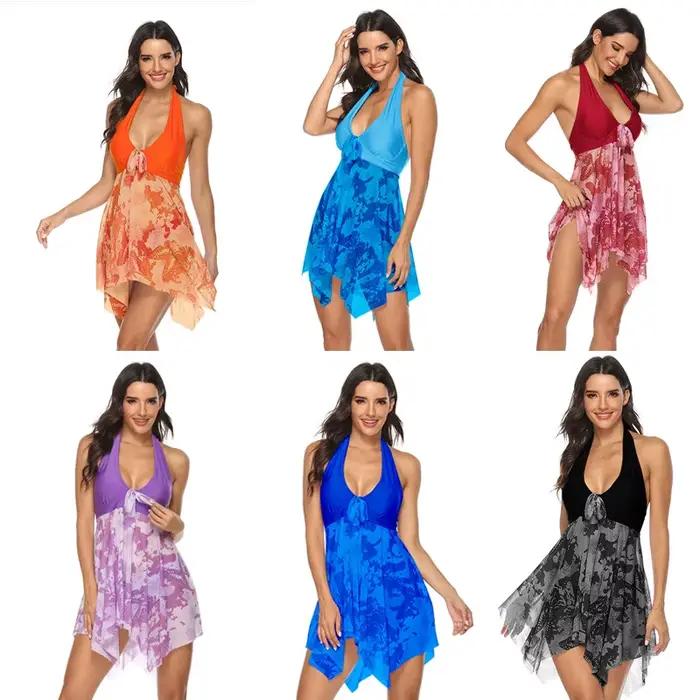 Robe et slip de maillot de bain deux pièces fendus pour femmes
