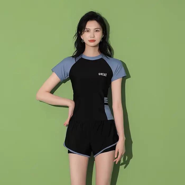 Mode femmes maillot de bain dames Patchwork à manches courtes maillots