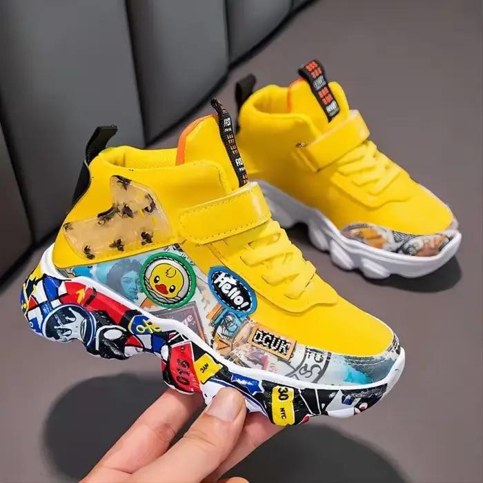 Taille 26-36 enfants sport baskets pour filles enfant dessin animé Graffiti modèle chaussures décontractées garçons basket-ball chaussure chaussures de sport