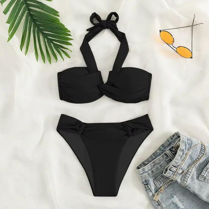 Cikini-Twist Halter Push Up Bikini Maillot de bain pour femme