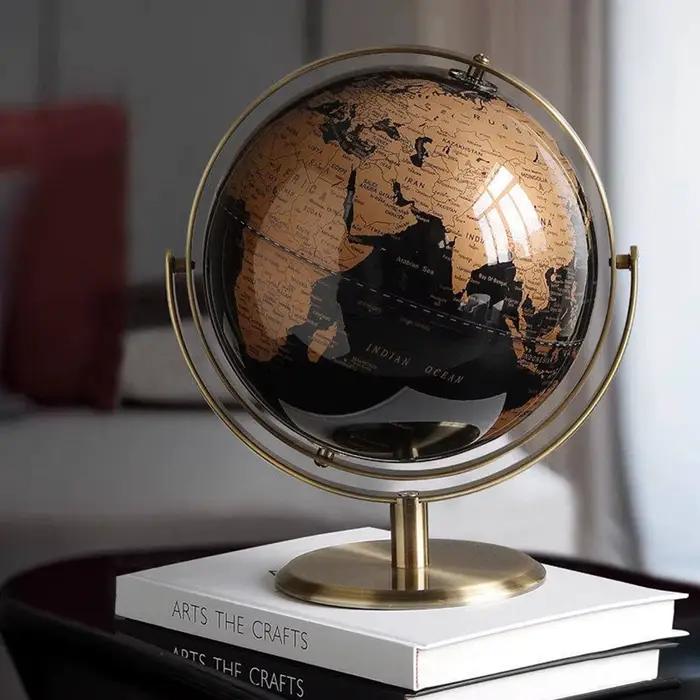 Accessoires de décoration pour la maison Globe du monde rétro Globe de bureau moderne géographie carte d'apprentissage créative pour l'éducation des enfants or rouge 2 tailles
