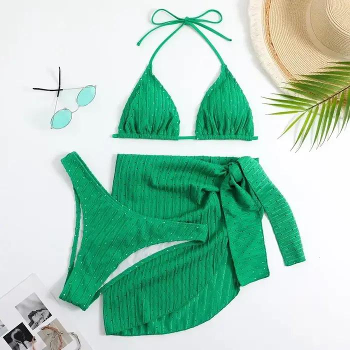À la mode femmes 3 pièces licou Bikini ensemble Sexy string maillot de bain été